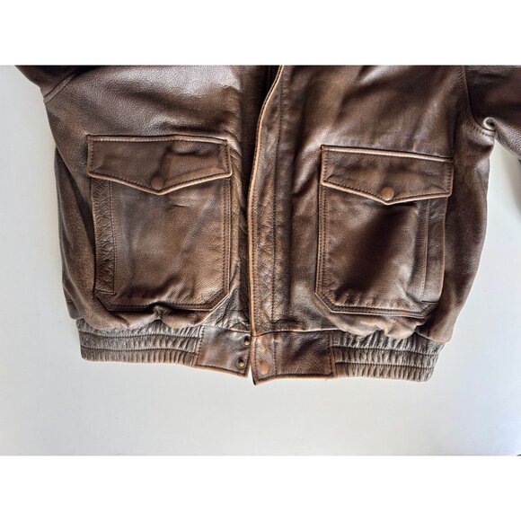 Vintage WILSONS Adventure Bound Brown Leather Aviator Bomber Jacket, Size L - Picture 10 of 16